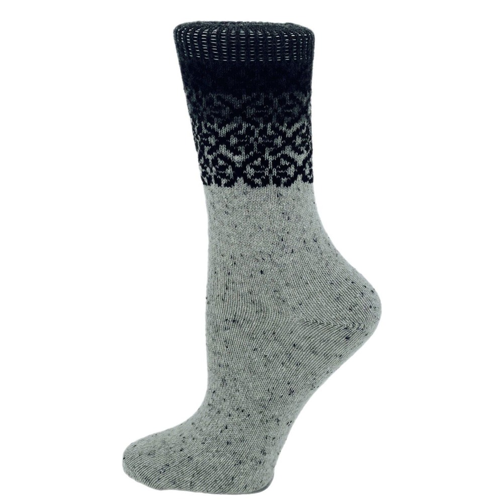 Cashmere Ankle Socks Medium Gray Black Garnet Hill Fair Isle Pattern Crew Warm M
